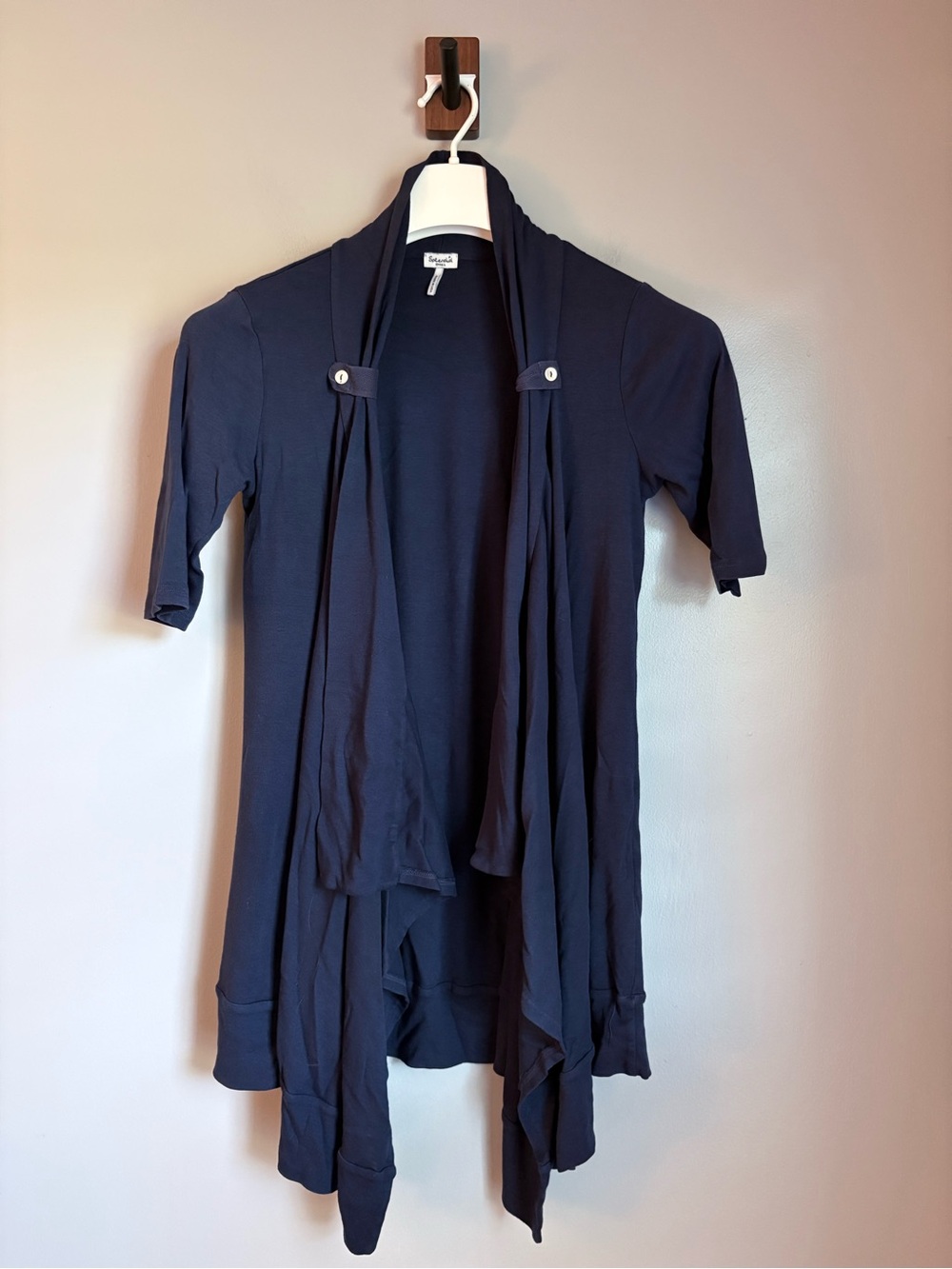 Splendid Small Navy Blue Short Sleeve Open Front Drape Cardigan Wrap USA Made